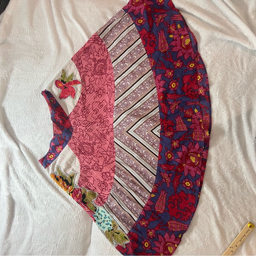Anthropologie Boho beaded Pink Floral Patchwork  Skirt by Aquarius - Picture 7 of 11